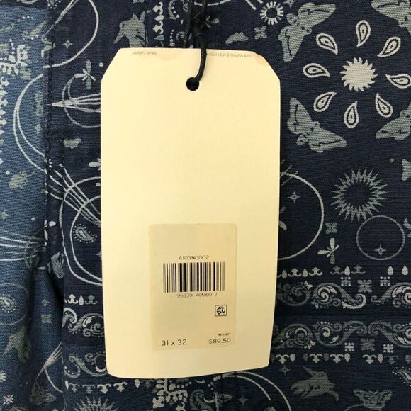 LEVI'S Jean Chore Pants Printed Bandana Straight Leg Men's Size 31x32 Blue White - Picture 5 of 10